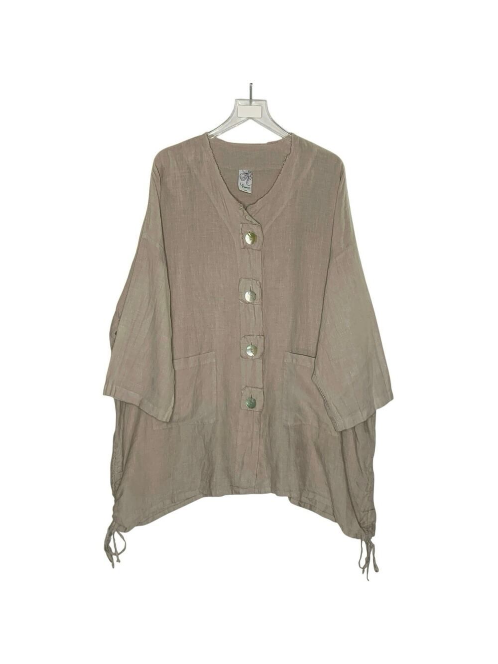 La Fixsun Oversized Linen Jacket Tunic L Large Buttons Side Pulls Lagenlook